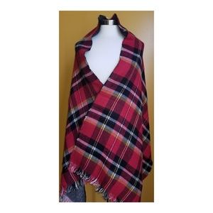 Reversible Blanket Scarf Cape Wrap Red Plaid